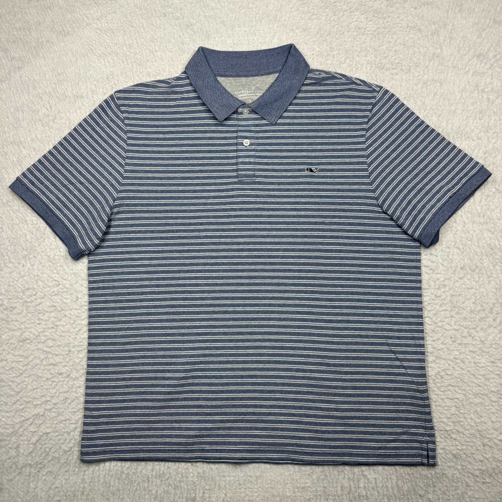 Vineyard Vines Edgartown Polo Shirt Short Sleeve‎ Striped Blue Men's Size Large